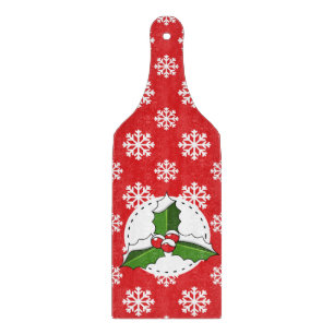 Holly Berry auf Red White Snowflakes Pattern Schneidebrett
