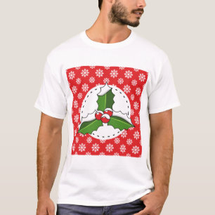 Holly Berry auf Red White Snowflakes Pattern T-Shirt