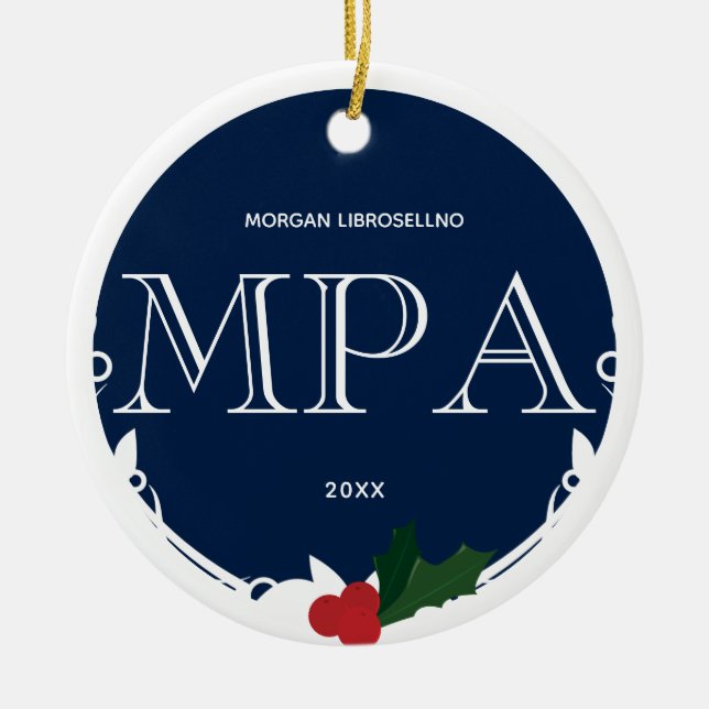 Holly Berry Blue White MPA Abschluss Name Year Keramik Ornament (Vorne)