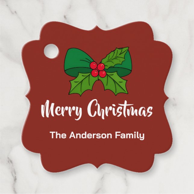 Holly Berry Bow Geschenkanhänger (Vorderseite)