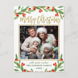Holly Berry Branch FOTO Weihnachtsgrüßen Postkarte
