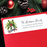 Holly Berry Christmas Bells<br><div class="desc">Das festliche Retourenlabel mit grünem Heiligtum mit Beeren Weihnachtsglocken mit rotem Band. Es ist der perfekte Weg,  um Freunden und Familie lassen,  wo Sie während der Ferienzeit wohnen. Dieses Label ist sicher,  um eine Touch von Urlaub zu Ihrem E-Mail-Fröhlichkeit hinzufügen und von jedem,  der es sieht,  bemerkt werden.</div>