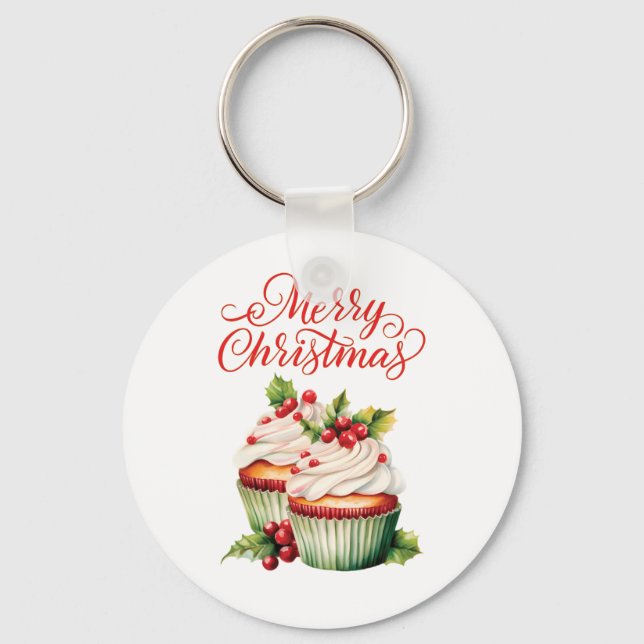 Holly Berry Christmas Cupcake Schlüsselanhänger (Vorderseite)
