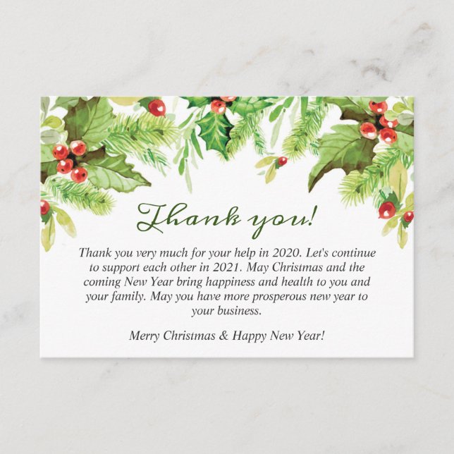 Holly Berry Christmas Holiday Corporate Dankeskarte (Vorderseite)