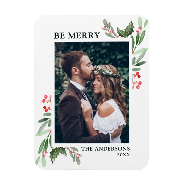 Holly Berry Christmas Holiday Foto Magnet (Vertikal)