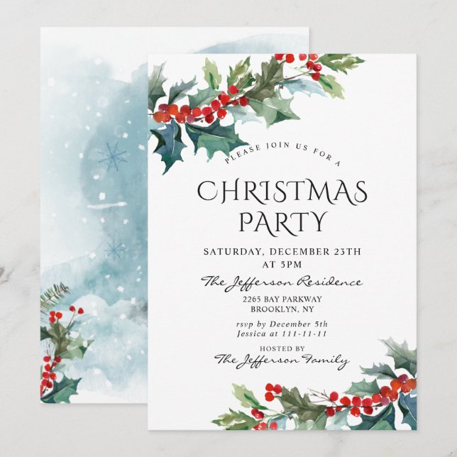 Holly Berry Christmas Mistletoe Holiday Party Einladung (Vorne/Hinten)