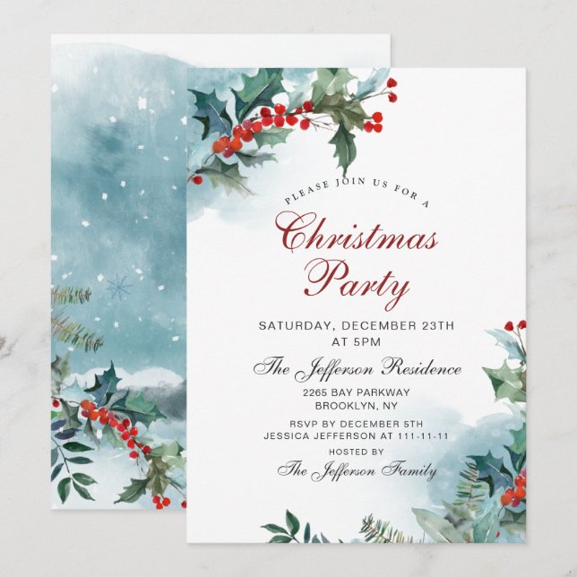 Holly Berry Christmas Mistletoe Holiday Party Einladung (Vorne/Hinten)