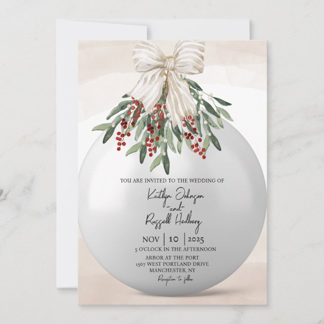 Holly Berry Christmas Ornament Einladung zur Hochz (Vorderseite)