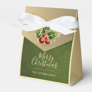 Holly Berry Christmas Personalisiert Green Damask Geschenkschachtel