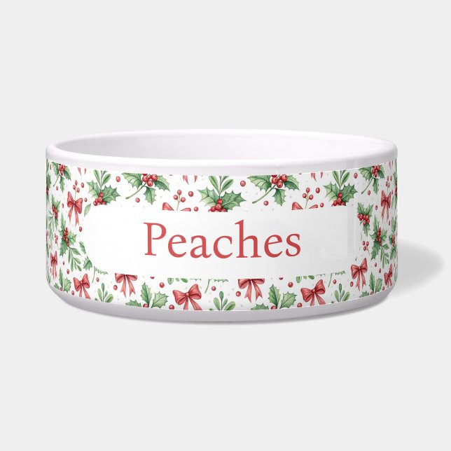 Holly Berry Christmas Pet Name Ceramic Dog/Cat  Napf (Vorderseite)