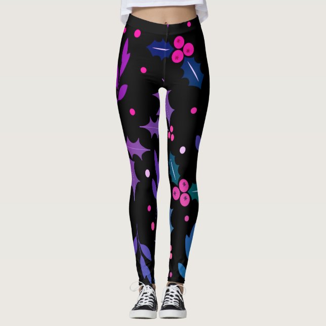 Holly Berry Christmas Seamless Pattern Leggings (Vorderseite)