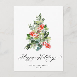 Holly Berry Christmas Tree Gruß Wasserfarbe Feiertagspostkarte