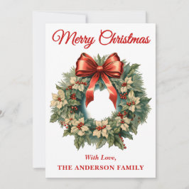 Holly Berry Christmas Wreath mit Red Bow Feiertagskarte