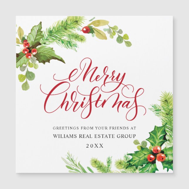 Holly Berry Corporate Weihnachtsgrüßen Magnetic Magnetkarte (Vorderseite)