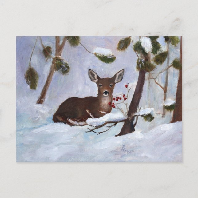 Holly Berry Deer Postcard Postkarte (Vorderseite)