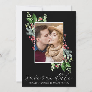 Holly Berry Foto Save the Date Feiertagskarte