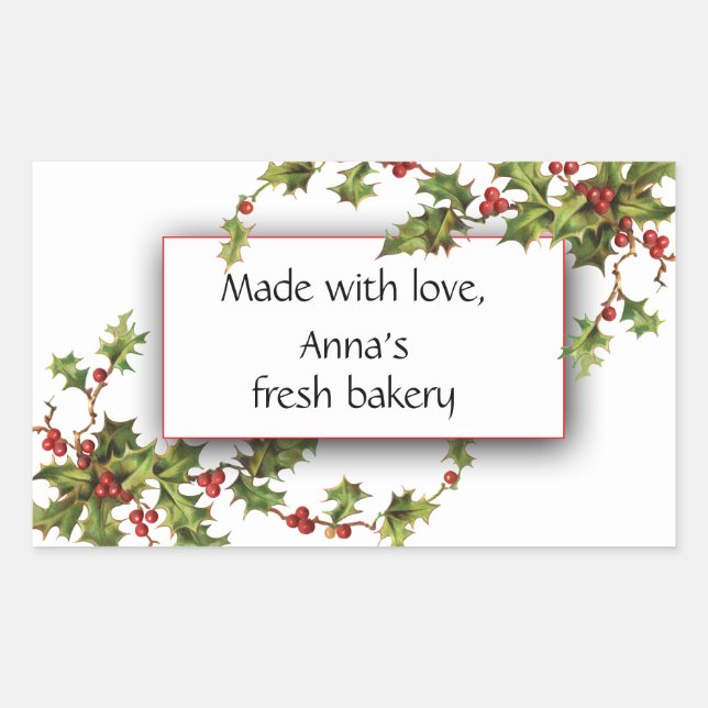 Holly Berry Fresh Bakery Weihnachtssticker Rechteckiger Aufkleber (Vorderseite)