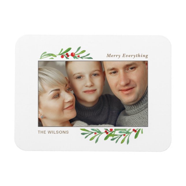 Holly Berry Gold Botanischer Foto Holiday Magnet (Horizontal)