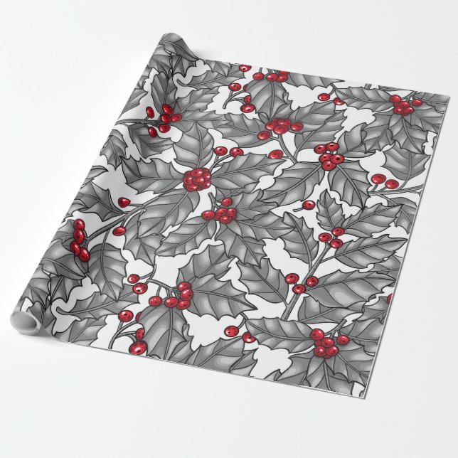Holly berry, gray leaves on white geschenkpapier (Ungerollt)