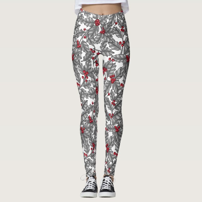 Holly berry, gray leaves on white leggings (Vorderseite)