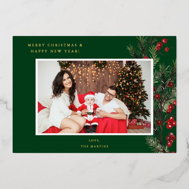 Holly Berry H Foto Holiday oder Christmas - Green Folieneinladung (Vorderseite)