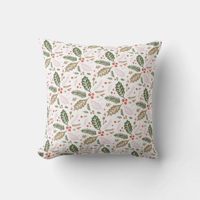 Holly Berry Hand Drawn farbenfrohe Urlaubsmuster Kissen (Vorderseite)