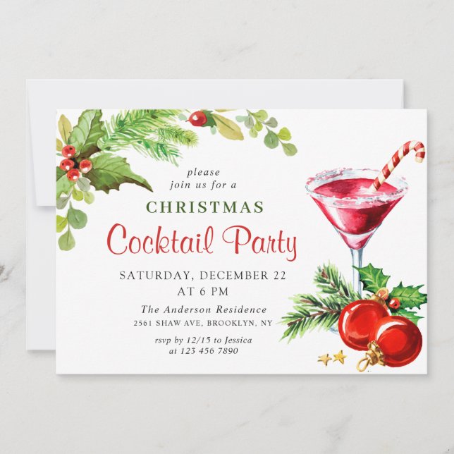 Holly Berry Holiday Weihnachtscocktail Party Einladung (Vorderseite)