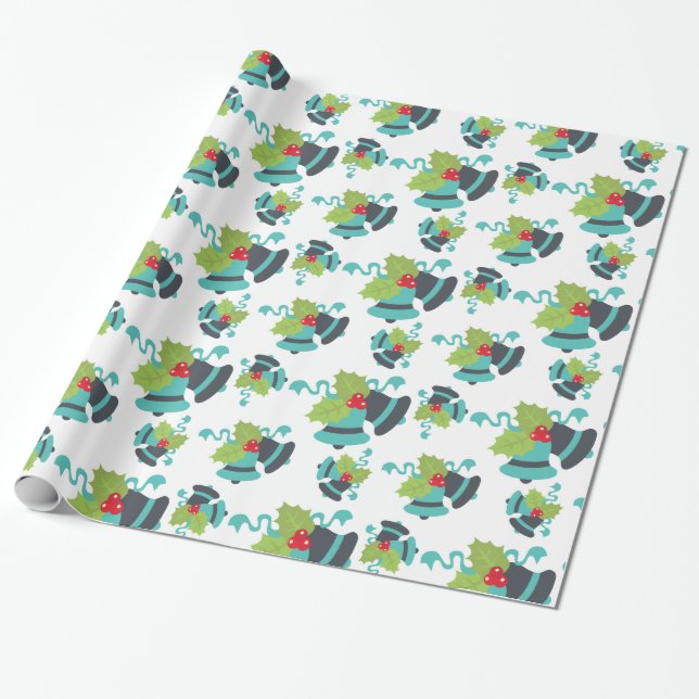 Holly Berry Jingle Bells Christmas Wrapping Paper Geschenkpapier (Ungerollt)