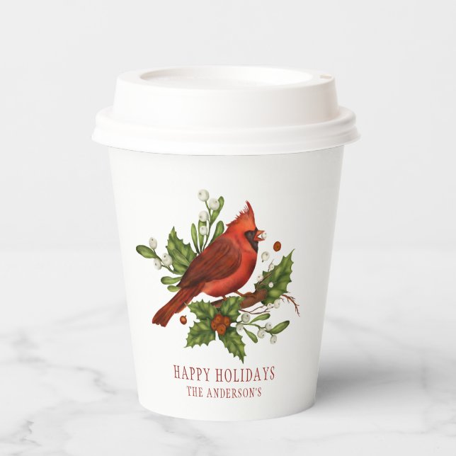 Holly Berry Kardinal Holiday Monogram Mistletoe Pappbecher (Vorderseite)