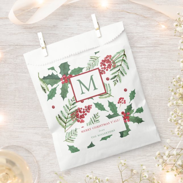 Holly Berry Merry Christmas Monogram Geschenktütchen (Ausgeschnitten)