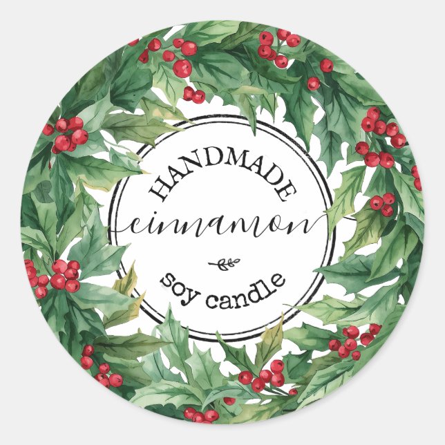 Holly Berry mistletoe Script Product Label Runder Aufkleber (Vorderseite)