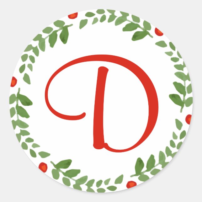 Holly Berry Mistletoe Wreath Monogram Sticker 1 (Vorderseite)