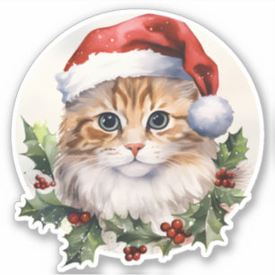 Holly Berry Niedliche Weihnachtskatze in Weihnacht Aufkleber