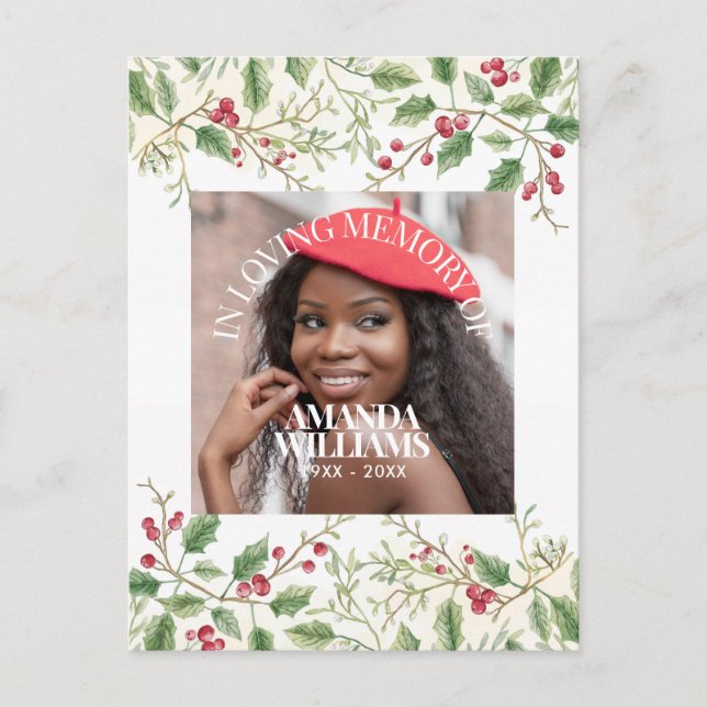 Holly Berry Personalisiertes Foto Gedenk Weihnacht Postkarte (Vorderseite)
