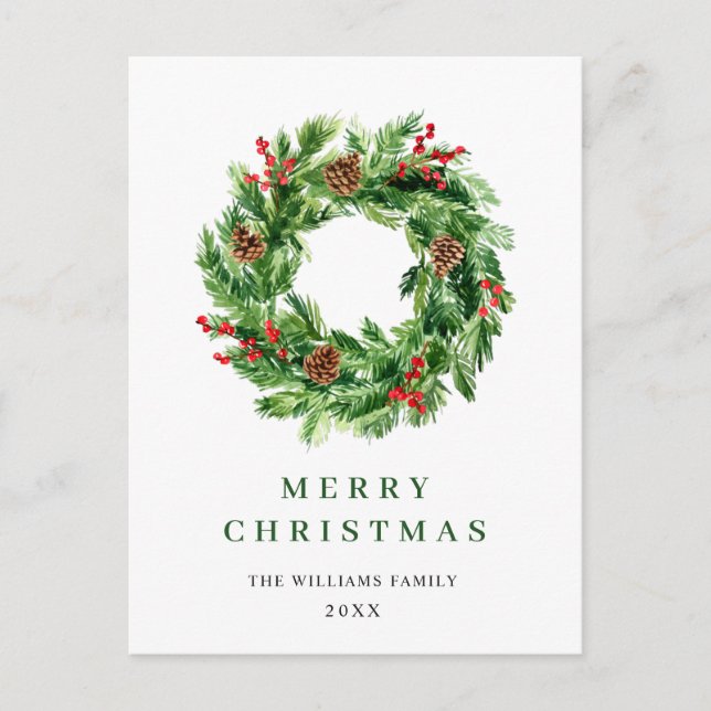 Holly Berry Pine Cones Weihnachtsfeier Postkarte (Vorderseite)