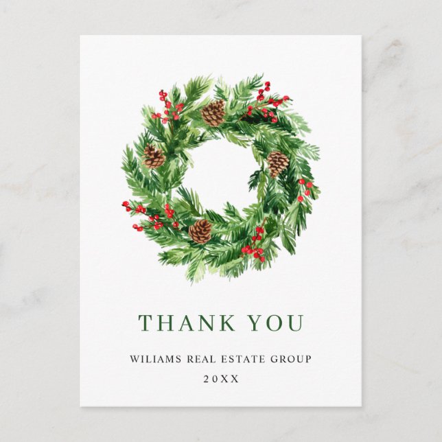 Holly Berry Pine Cones Weihnachtsfeier Vielen Dank Postkarte (Vorderseite)