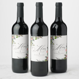 Holly Berry Pine Red Green Frohe Weihnachten Weinetikett