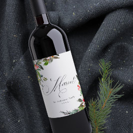 Holly Berry Pine Red Green Merriest Weihnachten Weinetikett