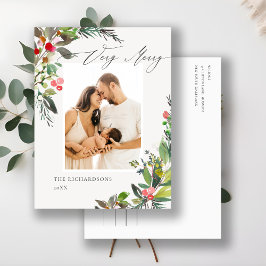 Holly Berry Pine Sehr frohe Weihnachtsrahmen Foto Postkarte