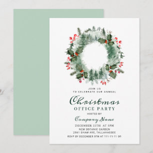 Holly Berry Pine Wreath Corporate Christmas Party Einladung