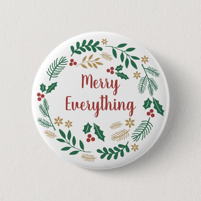 Holly Berry Pine Wreath Merry Alles Urlaub C Button (Vorderseite)