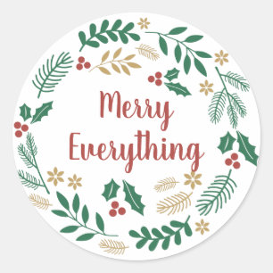 Holly Berry Pine Wreath Merry Alles Urlaub C Runder Aufkleber