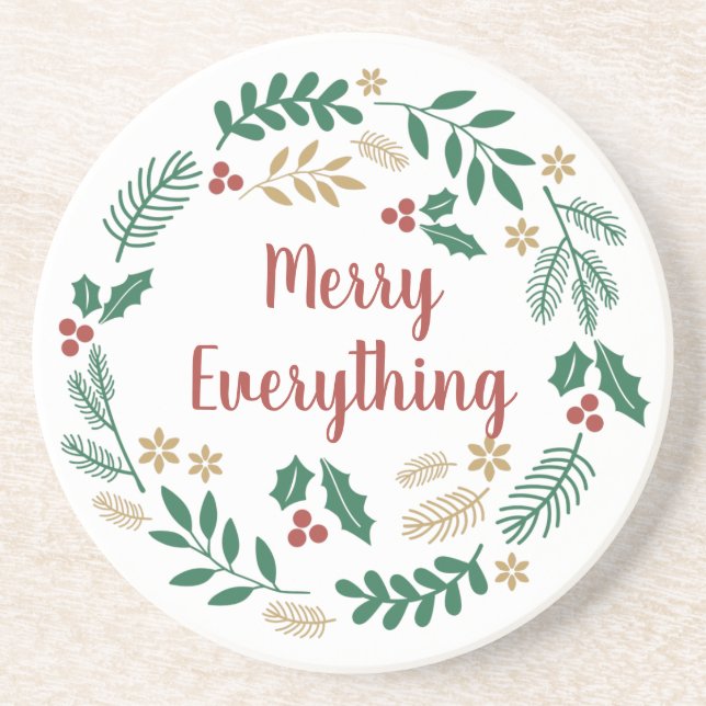 Holly Berry Pine Wreath Merry Alles Urlaub Getränkeuntersetzer (Vorne)