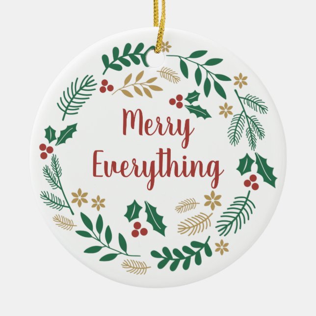 Holly Berry Pine Wreath Merry Everything Foto Keramik Ornament (Vorne)