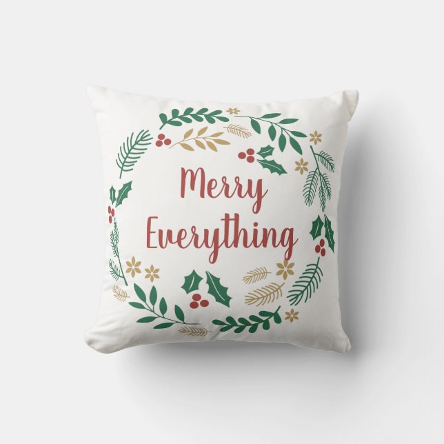 Holly Berry Pine Wreath Merry Everything Foto Kissen (Vorderseite)
