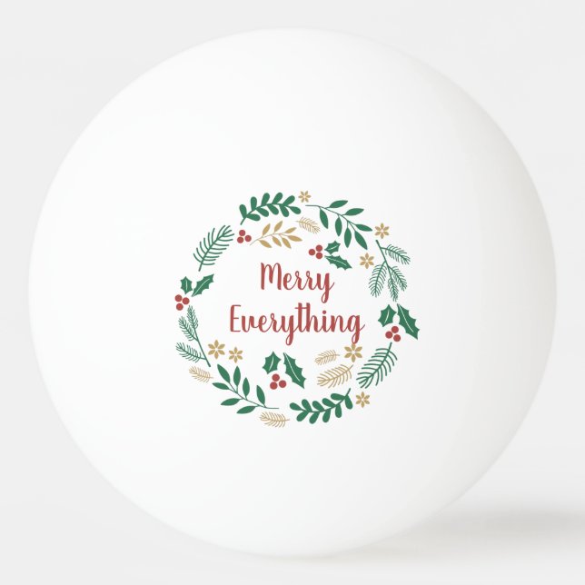 Holly Berry Pine Wreath Merry Everything Foto Tischtennisball (Vorderseite)