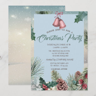 Holly Berry Pinecones Bell Company Weihnachtsfeier Einladung