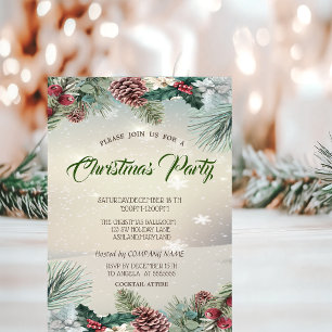 Holly Berry Pinecones Firmenweihnachtsfeier Einladung