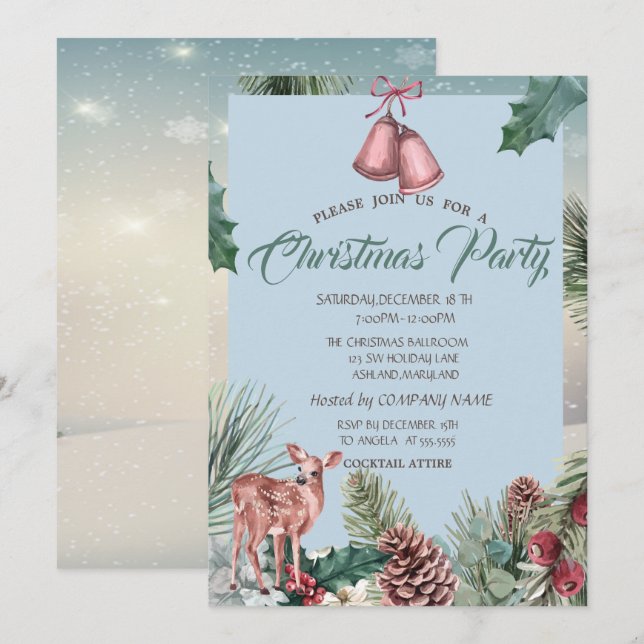 Holly Berry Pinecones, Party der Hirschfirma Einladung (Vorne/Hinten)