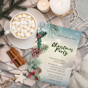 Holly Berry Pinecones Snow Company Weihnachtsfeier Einladung